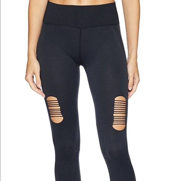 Splendid Leggings Womens X Small Black Grey Distressed Stretch Mid Rise - Picture 4 of 11